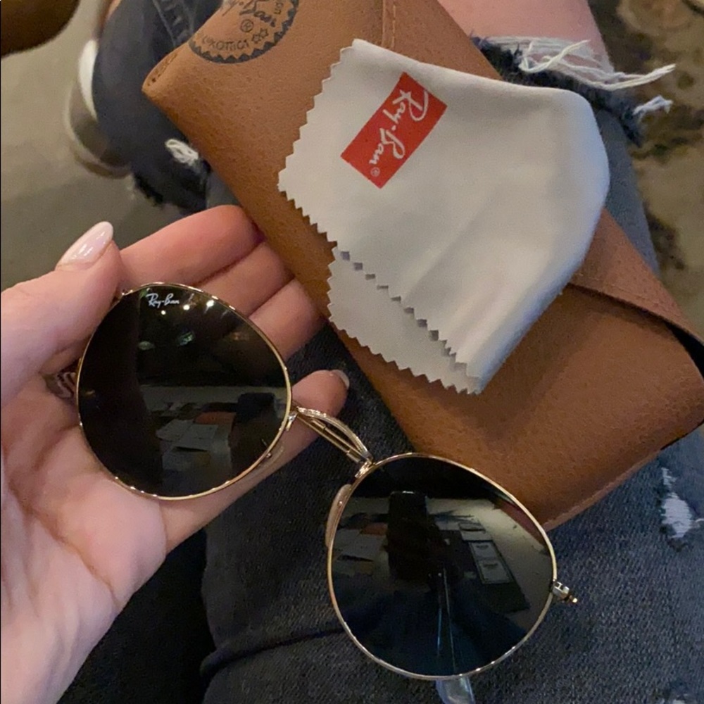 Ray-Ban RB3447-001-53 Gold Round Sunglasses
